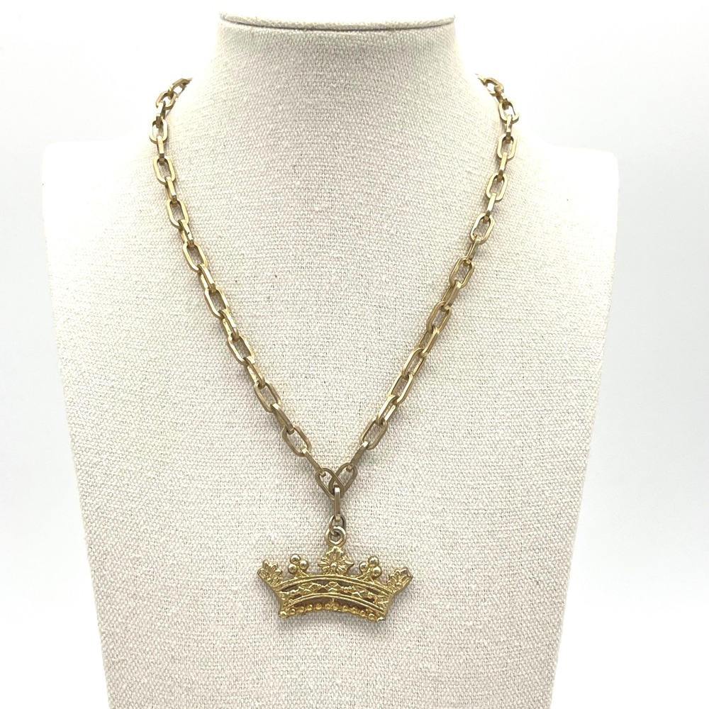 Gold Crown Pendant Necklace Chunky Chain Statement Jewelryā 16"